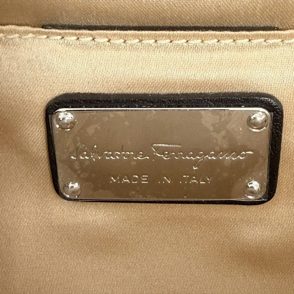 Salvatore Ferragamo Leather Croc Embossed Clutch Bag Purse Large Gancini Lock